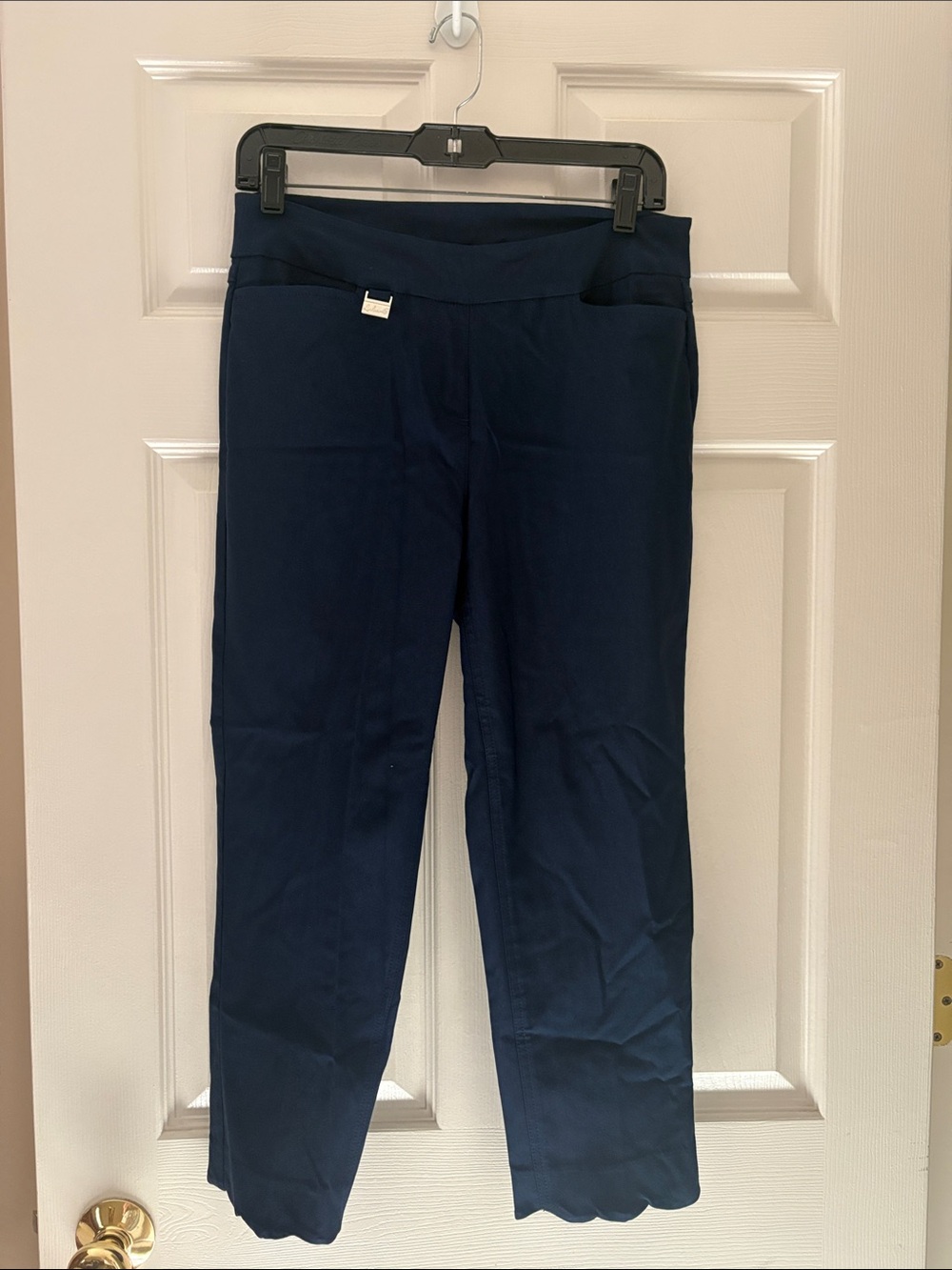 Lulu-B Navy Straight Leg Pants with Scalloped Hem